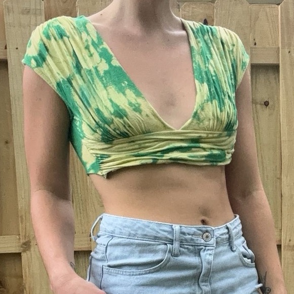 Green Tie Dye Fairy Crop Top Size XS - Picture 2 of 5